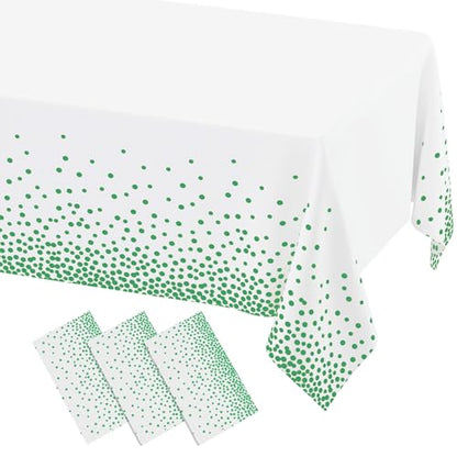 3 Packs Dot Disposable Table Cloth, 54 x 108 Inch Waterproof Plastic Tablecloth, Rectangle Green Dots in White Table Covers for Picnic, Birthday, Party and Back to School - color: Green in White, size: 54" x 108"