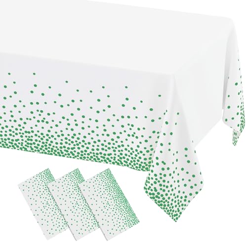 3 Packs Dot Disposable Table Cloth, 54 x 108 Inch Waterproof Plastic Tablecloth, Rectangle Green Dots in White Table Covers for Picnic, Birthday, Party and Back to School - color: Green in White, size: 54" x 108"