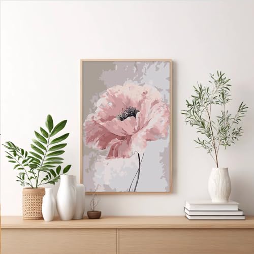Framed Paint by Numbers Kit for Adults Beginner & Kids, Vintage Flowers Easy Paint by Numbers without Easel, DIY Acrylic Adult Painting by Number Kits on Canvas Framed for Gift Home Decor 8 x 12 Inch - color: XM-OP-F-PinkFlower-2030