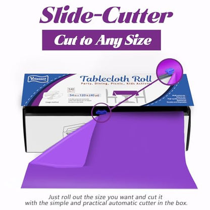 Plastic Table Cover Roll Disposable Tablecloth: 54in X 120ft Table Covers Plastic Table Cover Roll with Easy Slide Cutter Plastic Table Cloths for Parties Disposable-Purple (Pack of 2) - color: Purple, size: 1440" x 54" (Rectangular) (Pack of 2)