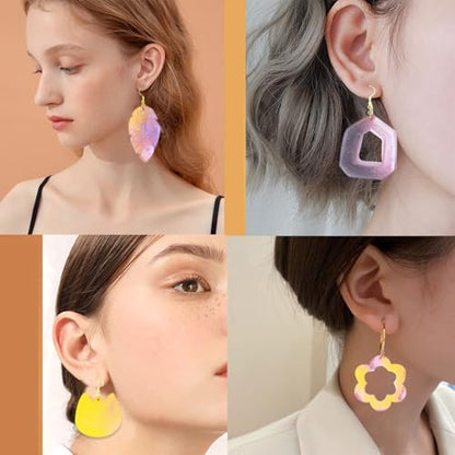 104Pcs Geometric Resin Earring Molds Kit, Flower Shaped Earrings Silicone Mold for Epoxy Resin Dangle Drop Jewelry Molds Making Kit with 100 Earring Hook for Earrings Necklace Pendants (Irregular) - color: Irregular