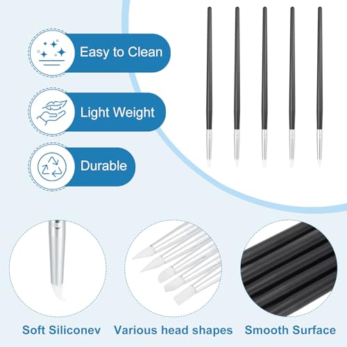 PATIKIL Silicone Clay Sculpting Tool, 15 Pcs Clay Shaping Tool Soft Rubber Modeling Dotting Tool for Pottery Clay Craft Painting Nail Rock, Black/White (5mm) - color: Black/White, size: 5mm