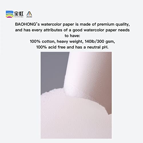 BAOHONG Academy Grade Watercolor Block, 100% Cotton, Acid-Free, 140LB/300GSM, Hot Press Surface, 20 Sheets per Block (Hot Press 8.3"x12.2") - size: Hot Press 8.3"x12.2"
