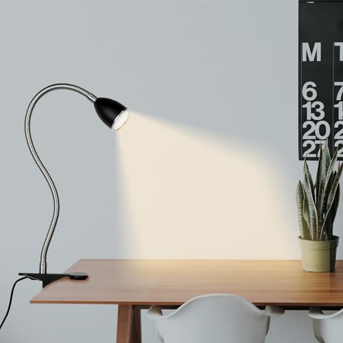 LALISU Desk lamp Eye-Caring Table Lamps, 360°Rotation LED Desk Clip Lamp - color: Black with Dimmer