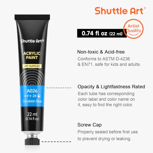 82 Pack Acrylic Paint Set, Shuttle Art 66 Colors Acrylic Paint with 10 Brushes, 22ml/0.74oz Tubes, Vibrant Colors, Artist Painting Supplies for Kids, Adults Painting & Crafting on Canvas, Wood Ceramic