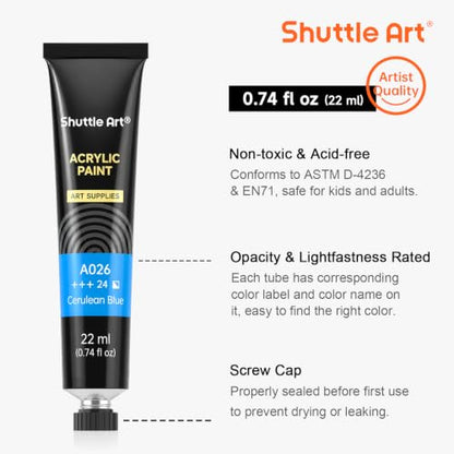 82 Pack Acrylic Paint Set, Shuttle Art 66 Colors Acrylic Paint with 10 Brushes, 22ml/0.74oz Tubes, Vibrant Colors, Artist Painting Supplies for Kids, Adults Painting & Crafting on Canvas, Wood Ceramic