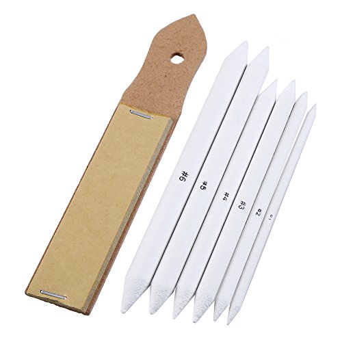 CCINEE Blending Stumps and Torillions Set with Sandpaper Pencil Sharpener for Sketch Drawing Use, Pack of 7