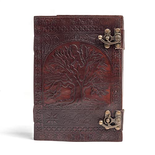 600 Pages Handmade Large Leather Journal Diary Embossed Tree of Life Book Of Shadows Notebook Writing Seven Chakra Grimoire Sketchbook 7 x 10 Leather Bound (Brown) - color: Brown