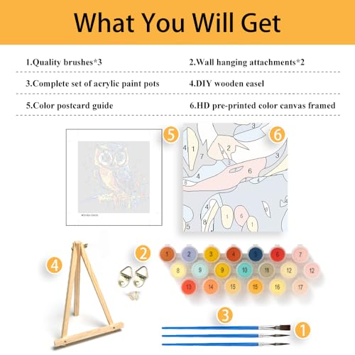 Mowana Framed Paint by Numbers Kit for Adults- 6 Pack Paint by Number for Adults Beginners, Painting Kits on Canvas Colorful Animal Paint by Numbers with Easel for Relaxing & Wall Decor 8x8 inches
