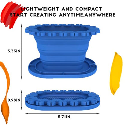 Paint Brush Cleaner Rinse Cup (All-in-One), Foldable Brushes Holder & Brush Cleaning Cup for Acrylic, Watercolor, and Water-Based Mediums, for Fine Art, Studio, Classroom(Blue)