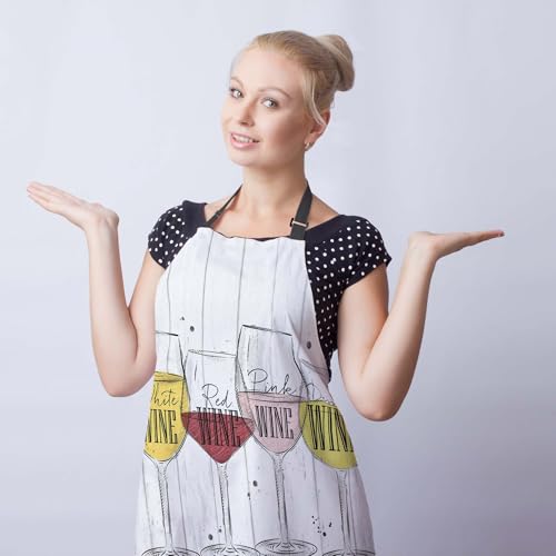 Cooking Apron for Men Wine Fun Aprons for Women for Kitchen Restaurant BBQ Painting Crafting Gardening 27” (W) x 31” (H), Waterproof Apron - color: Wine