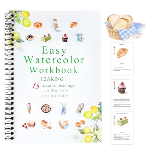 Watercolor Workbooks Baking, 15 Beautiful Paintings for Water Color Book Adult, Watercolor Coloring Book for Beginners, Watercolor Workbook for Adults Teens (Without Palette, Baking) - color: Baking, size: without palette