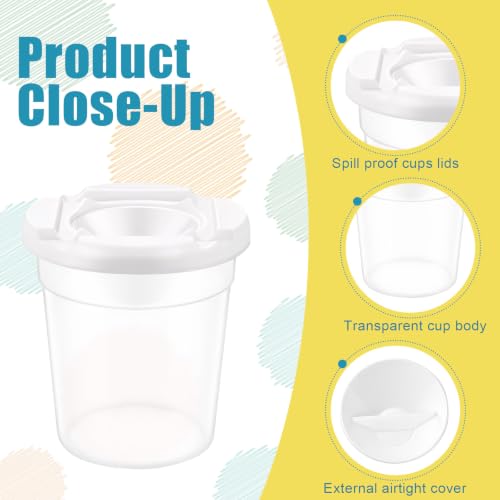 No Spill Paint Cups with Lids for Kids, 12 Paint Cups, 12 PaintBrushes | Reusable Paint Cups with Lids, No-Spill Proof, Airtight Dual-Seal, for Toddlers and Kids, Great for Classrooms, Schools, Arts
