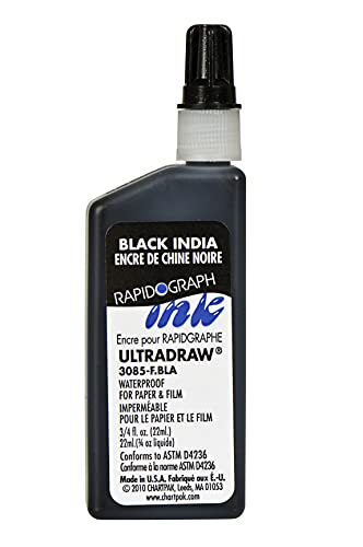 Koh-I-Noor Ultradraw Pigment-Based Ink, 0.75 Ounce Bottle, Black (3085F.BLA) - size: 0.7 fl oz, style: Ultradraw Ink