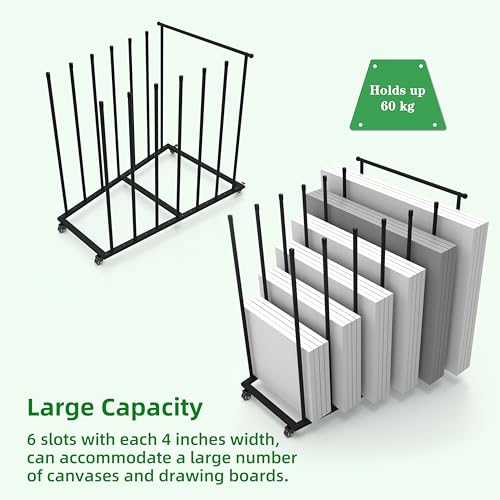 Art Storage Rack, Art Canvas Storage, Canvas Boards Rack Art Storage with Handle & Caster Wheels for Drawing Board, Panel, Paper Pad for Art Studios, Artworks, Gallery, Black
