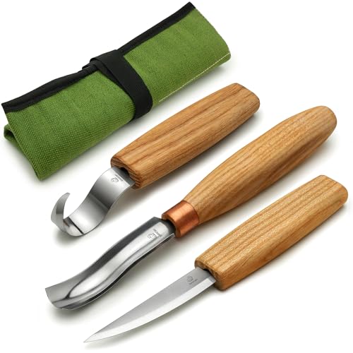 BeaverCraft Wood Spoon Carving Tools Kit S14m – Wood Carving Knives for Beginners & Professionals – Whittling Knives Set with Hook Knife, Sloyd Knife and Bowl Gouge for Woodworking & Crafting