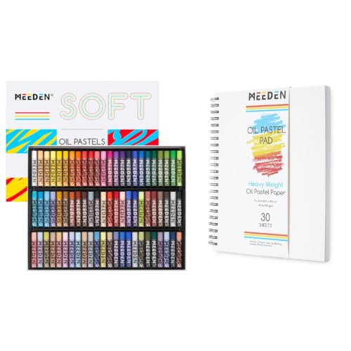 MEEDEN 72 Vibrant Colors Soft Oil Pastels + 140lb/300gsm 9"x 12" Oil Pastel Paper for Artist Beginner Adult - Smooth Oil Pastel Crayons for Art Supplies, Painting, Drawing, Blending, Layering, Shading