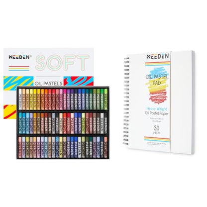 MEEDEN 72 Vibrant Colors Soft Oil Pastels + 140lb/300gsm 9"x 12" Oil Pastel Paper for Artist Beginner Adult - Smooth Oil Pastel Crayons for Art Supplies, Painting, Drawing, Blending, Layering, Shading