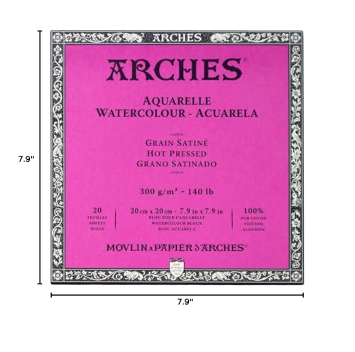 Arches Watercolor Paper Block, Hot Press, 7.9" x 7.9", 140 pound - size: 7.9"x7.9", style: Hot Press
