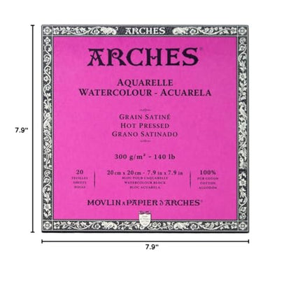 Arches Watercolor Paper Block, Hot Press, 7.9" x 7.9", 140 pound - size: 7.9"x7.9", style: Hot Press