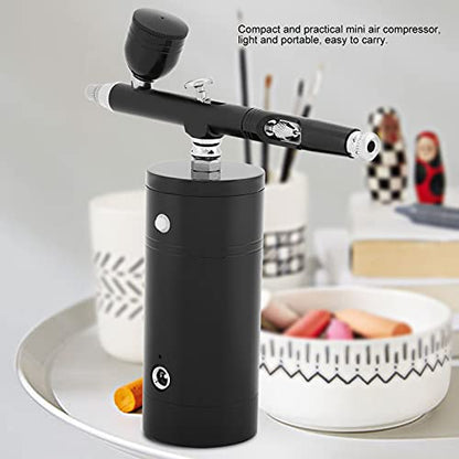 Aluminum Barber Compressor, 0.3mm Black Mini Air Compressor Spray Gun Airbrush Set