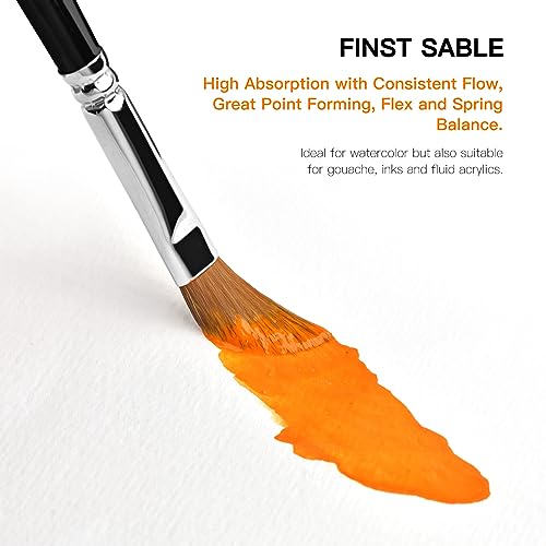 Sable Watercolor Brushes Professional Kolinsky Sable Brushes 7pcs - Dagger, Pointed Rounds, Rigger, Long Flat, Fan Brush Set for Watercolor Gouache Acrylic Inks Painting - color: Black