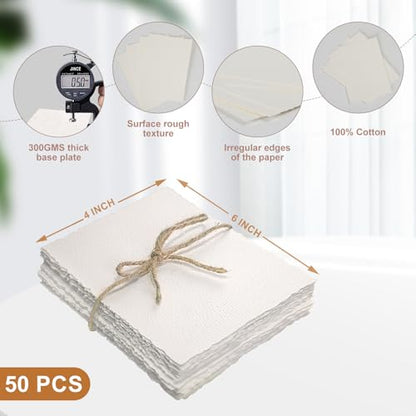 Vellumasx 50 Sheets Textured Paper 4 x 6 inch, Cold Press Watercolor Paper 140lb/300 GSM, Handmade Sheet for Watercolors,Cards,Crafts,Wedding Invitations