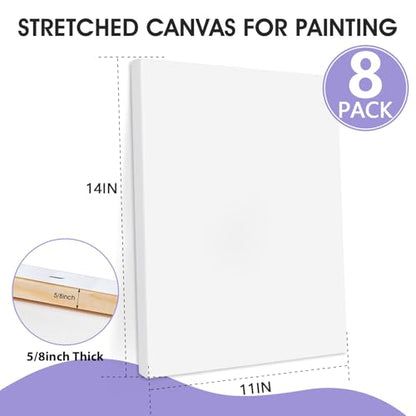 ESRICH Stretched Canvas for Painting, 8 Pack Canvases for Painting 11x14, 5/8 in Profile Primed White Painting Canvas for Oil & Acrylic Paint. - size: 11x14in-8P