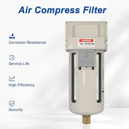 AIRZOE 1/2" NPT Air Dryer for Compressor - Air Compressor Water Separator AF4000-04,Semi-Auto Drain,5 Micron Brass Element, Poly Bowl - size: 1/2" NPT