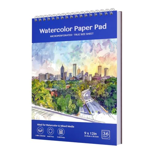 Beznh Watercolor Paper Pad 9x12 Inches,36 Sheets 110lb/230G Cold Press Watercolor Paper, Acid Free Watercolor Sketchbook for for Acrylic, Gouache & Pencil, Art Supplies for Adults Kids