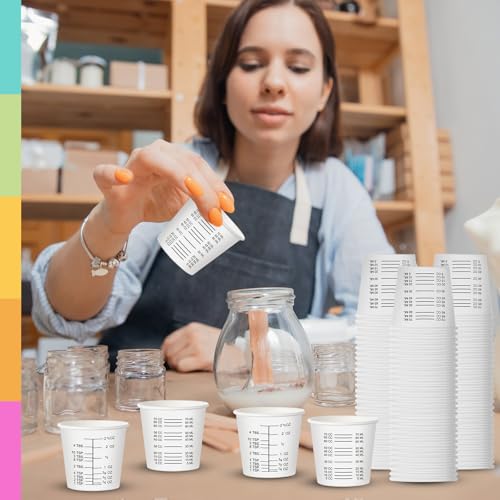 Sliner 100 Pcs 3 oz Graduated Paper Cups Disposable Wax Coated Medicine Cups Disposable Measuring with Clear Measurements for Measuring Resin, Mixing Paint, Resin, Stain, Epoxy