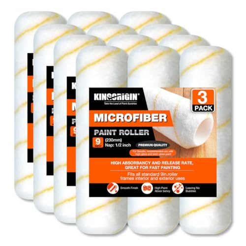9 Inch Microfiber Paint Roller Covers, 1/2" Nap, 12-Pack | Paint Rollers for Wall & Ceiling Painting, Smooth and Textured Surfaces, Professional &Home Use - size: 12 PCS, 9"