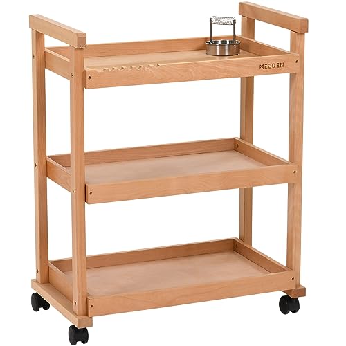 MEEDEN Art Cart Storage Organizer, 3-Tier Rolling Utility Studio Taboret with Caster Wheels, Multifunctional Storage Trolley Shelving Unit on Wheels, Solid Beechwood Art Supplies Studio Cart Classroom - color: Natural