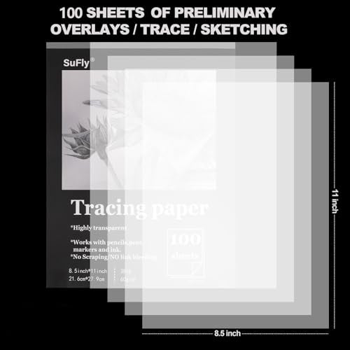 Tracing Paper 8.5x11 inch, 100 Sheets Transparent Vellum Paper for Tracing Pads, 38lb/60gsm Translucent Tracing Paper for Pencil, Marker and Ink，Trace Images, Sketch, Preliminary Drawing, Overlays. - color: Clear, size: 8.5-x-11-inch:1 Pack