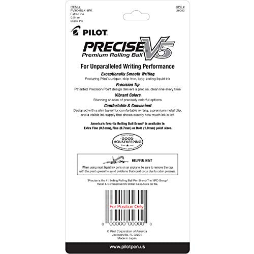 PILOT,Precise V5,Capped Liquid Ink Rolling Ball Pens,Extra Fine Point 0.5 mm,Black,4 Count (Pack of 2) - size: 4 Count (Pack of 2), style: V5 Stick