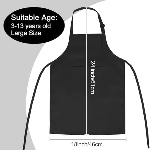 10 Pack Kids Apron Adjustable Children Apron with 2 Pockets Children Chef Painting Aprons for Cooking Baking Painting Crafts Making (Black) - color: Black