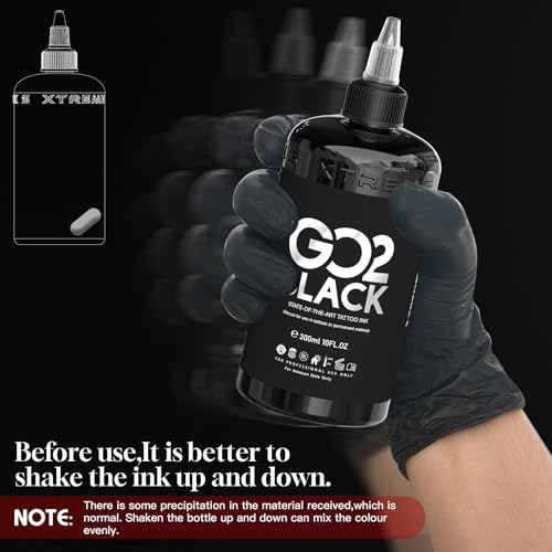 Xtreme GO2 Black Tattoo Ink 10oz – Professional Tattoo Ink for Bold Fillings & Shading, Long-Lasting Vivid Color, Highly Concentrated & Fade-Resistant, Smooth Application, Vegan Tattoo Ink