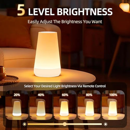 Night Light, Dimmable Touch Lamp and Remote Control, 13 RGB Colors & 5 Brightness, Rechargeable Bedside Table Lamp for Baby Kids Nursery Bedroom Bathroom Camping (White) - color: White