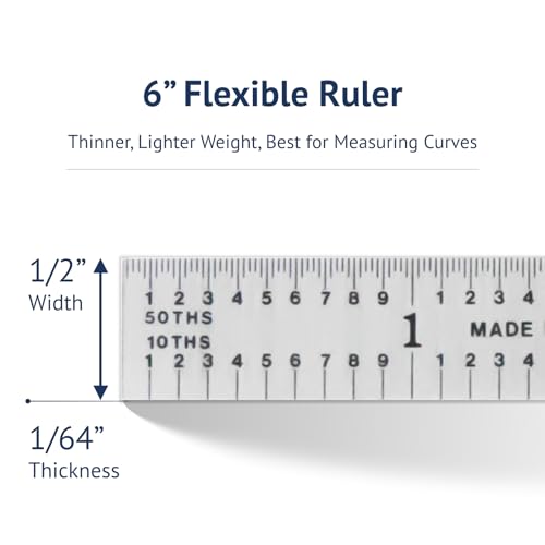 Made in USA 6" Metal Ruler, Flexible | 3R Graduation, Precision Measuring Tool - color: silver, size: 6"