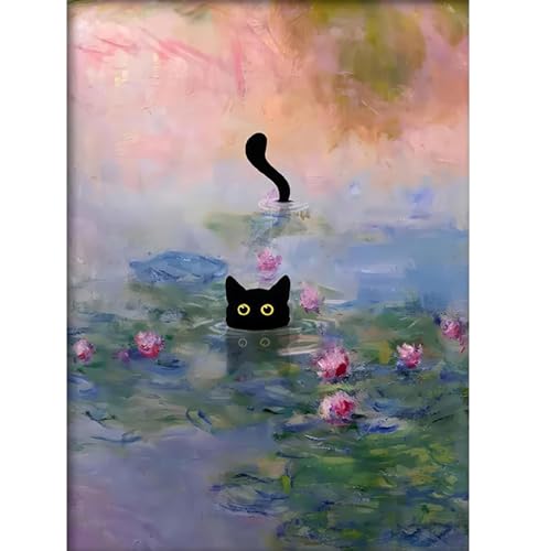 Black Cat Diamond Art Kits for Adults Cute Diamond Painting Kit Beginner - color: DP03407, size: Round Drill