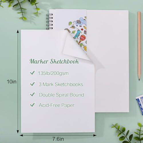 3 Pack Marker Paper Pad 7.6 × 10 in, 200gsm Spiral Sketchbook | Double-Sided Bleed-Resistant Paper, Acid-Free, Smooth Surface, Tear-Off Pages, for Alcohol Markers & Mixed Media - size: 7.6×10 Inch (3 pack)