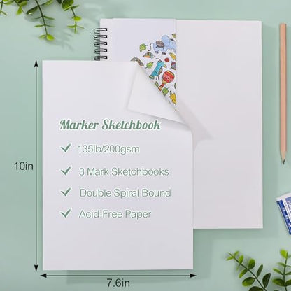 3 Pack Marker Paper Pad 7.6 × 10 in, 200gsm Spiral Sketchbook | Double-Sided Bleed-Resistant Paper, Acid-Free, Smooth Surface, Tear-Off Pages, for Alcohol Markers & Mixed Media - size: 7.6×10 Inch (3 pack)