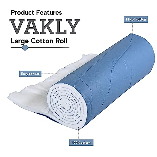 Vakly 100% Cotton Roll 1 lb, 12" x 56", Soft & Absorbent | Easy-to-tear roll, Suitable for wound care and casting, Also useful for beauty applications and arts & crafts, Non-sterile
