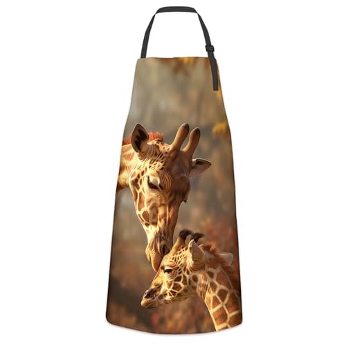 Rustic Fall Giraffe Apron for Women Chef Nature Lovers Gifts, Polyester Lightweight Autumn Animal Aprons with Pockets for Cooking Baking Kitchen BBQ Cleaning, Adjustable Neck Strap, 28×33inch - color: Giraffe32