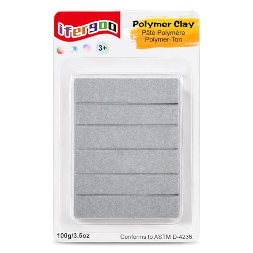 ifergoo 100g Silvery Polymer Clay, 3.5oz Oven Bake Modeling Clay for Kids | Sculpting Clay for Adults, Easy to Shape, Non-Sticky, Ideal for DIY Miniatures, Artistic Creation, School Project, Home Decor - color: Silvery