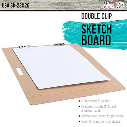 U.S. Art Supply 23" x 26" Artist Sketch Tote Board - Lightweight Hardboard | Drawing Board with Handle, Clip & Rubber Band for Art, Sketching, Travel, Studio - size: 23" x 26"