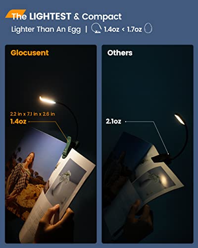 Glocusent Willow Book Light for Reading in Bed, 10 LED Bright Reading Light | 3 Colors & 3 Brightness, Rechargeable, 80Hrs, Lightweight, Clip on, Christmas Stocking Stuffers, Gifts, Book Lovers, Reader - color: Green