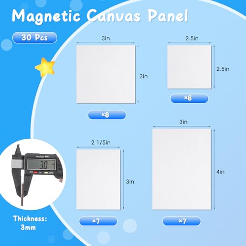 Engrowtic 30 Pcs 60 Pcs Mini Magnetic Canvas Panel Boards 3" x 3" 2.5" x 2.5" 2.2" x 3" 3" x 4" Magnetic Painting Canvas Panel Assorted Size for Painting Fridge Locker Art Crafts DIY