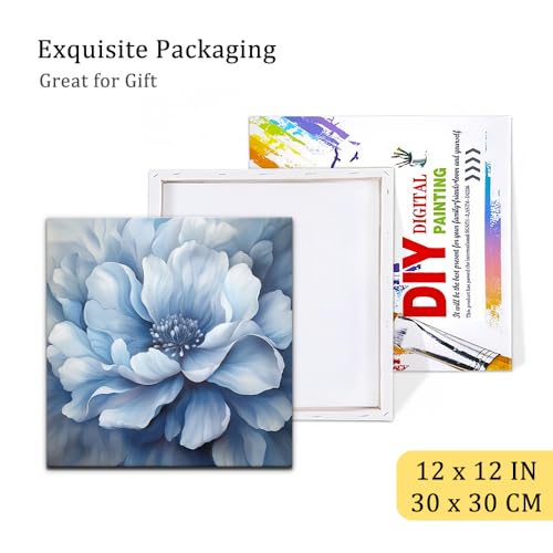 Natuyalo Framed Paint by Numbers Kit for Adults - Blue Flower DIY Adult Paint by Number Kits Flowers Acrylic Canvas Painting for Adults Beginners Art Crafts with Frame, 12x12 Inch - color: Color-03