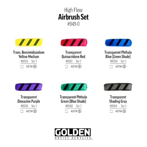 High Flow Acrylics by GOLDEN, High Flow Airbrush Set, 6 Colors, Professional Acrylic Paint